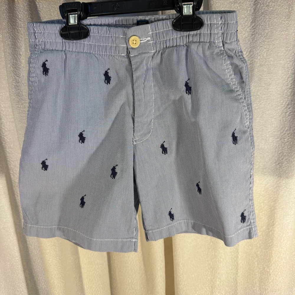 Boys Polo Ralph Lauren Blue Striped Shorts with Embroidered Motif